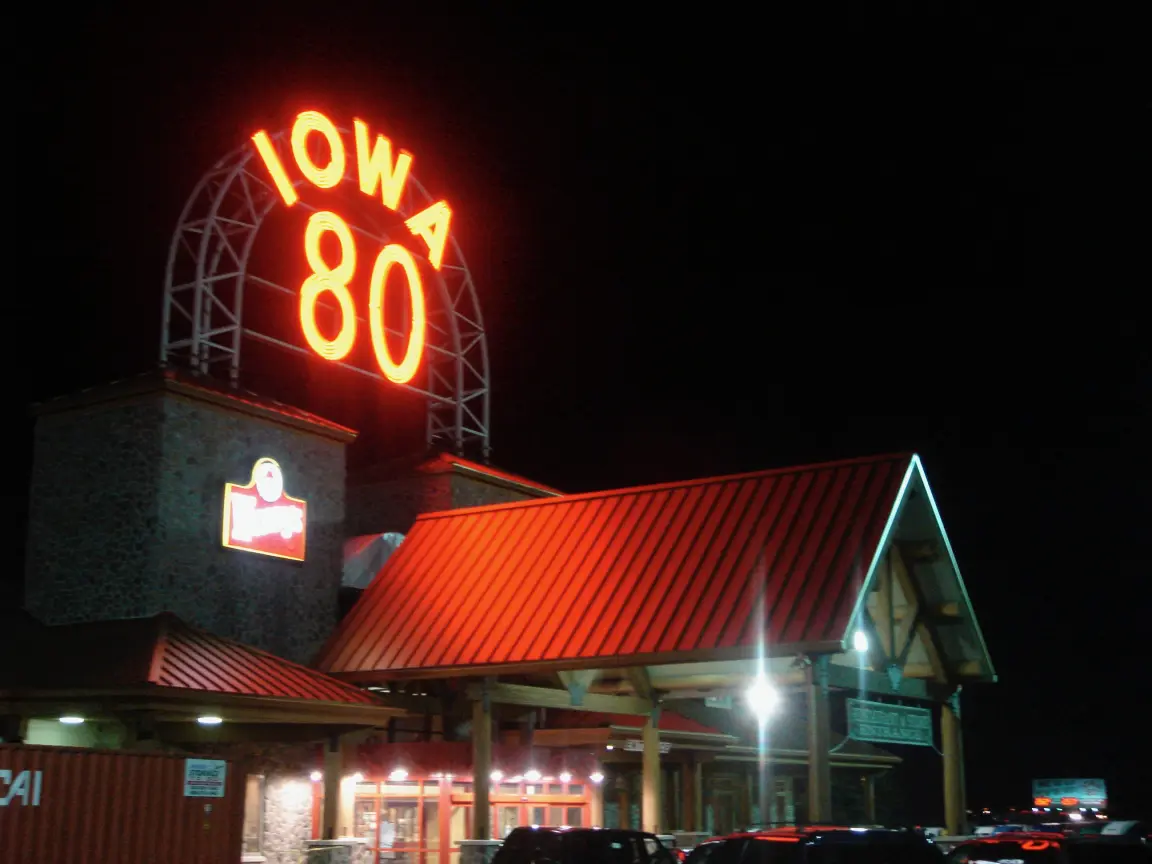 Our first night at Iowa 80, the World's Largest Truck Stop, and Simon on his bed between the seats.