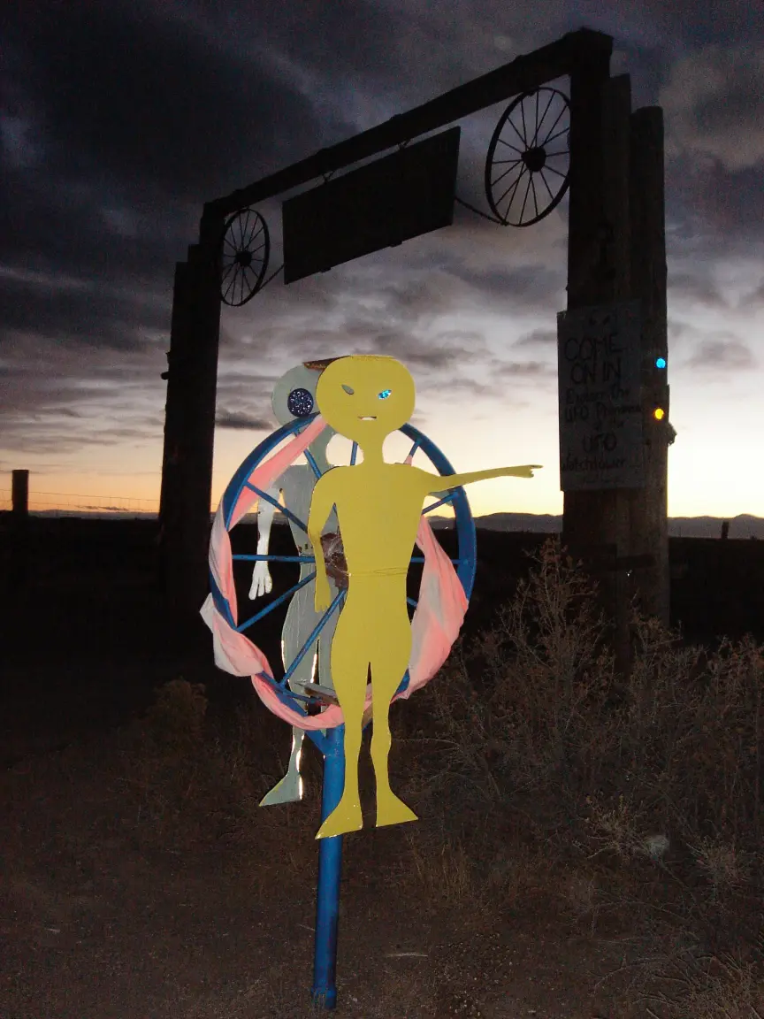 The UFO Watchtower at dusk: "Come on in. Explore the UFO phenomena."