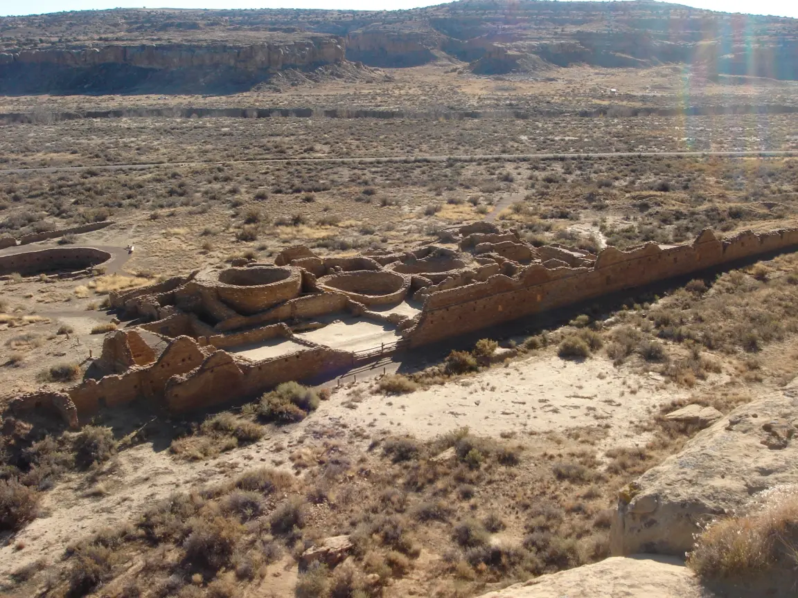 Chaco Canyon's great houses from the rim on the Pueblo Alto trail.