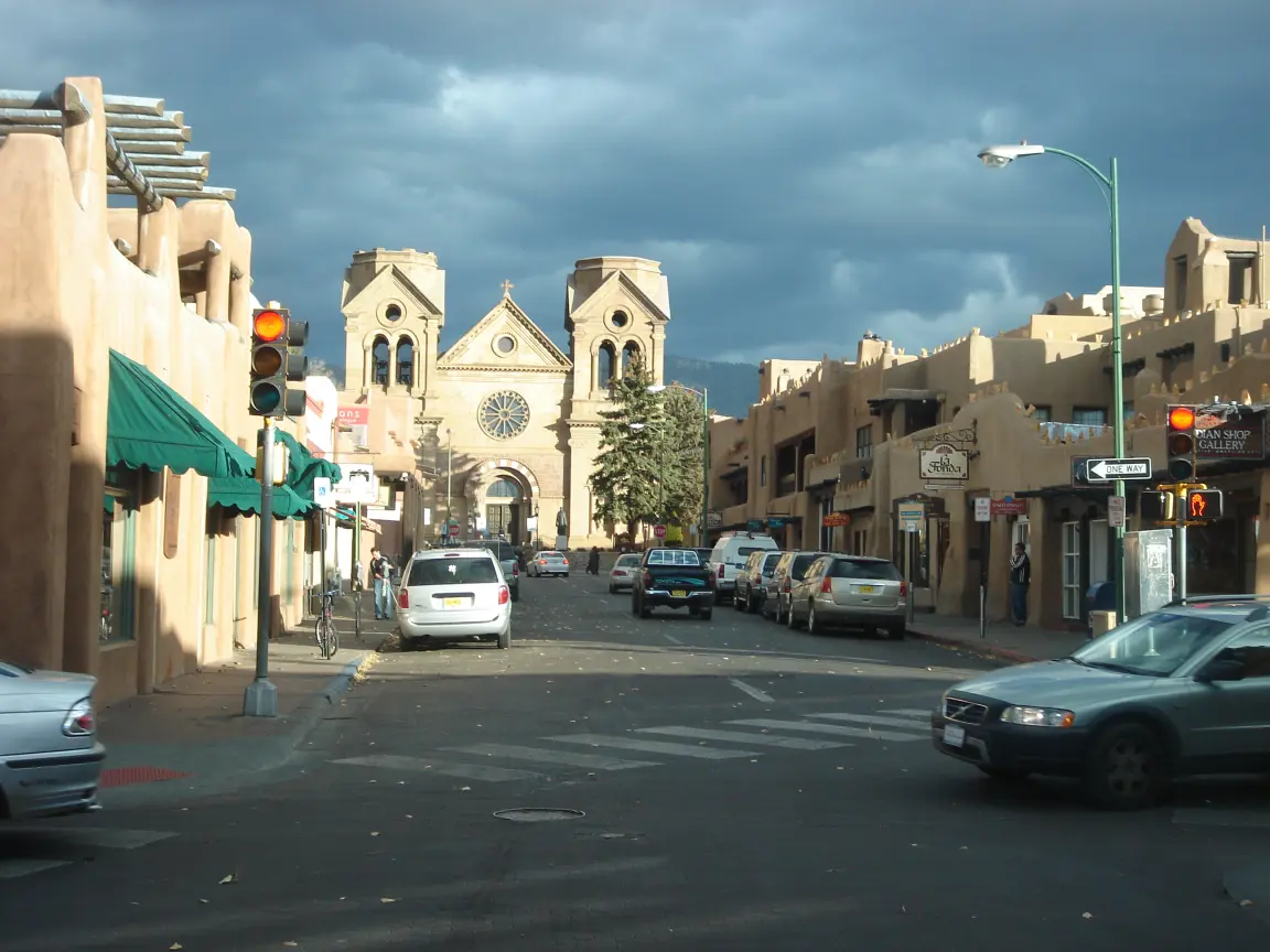 Me trying to get online to figure out Santa Fe, and Santa Fe found the old-fashioned way, the cathedral at the end of the street.