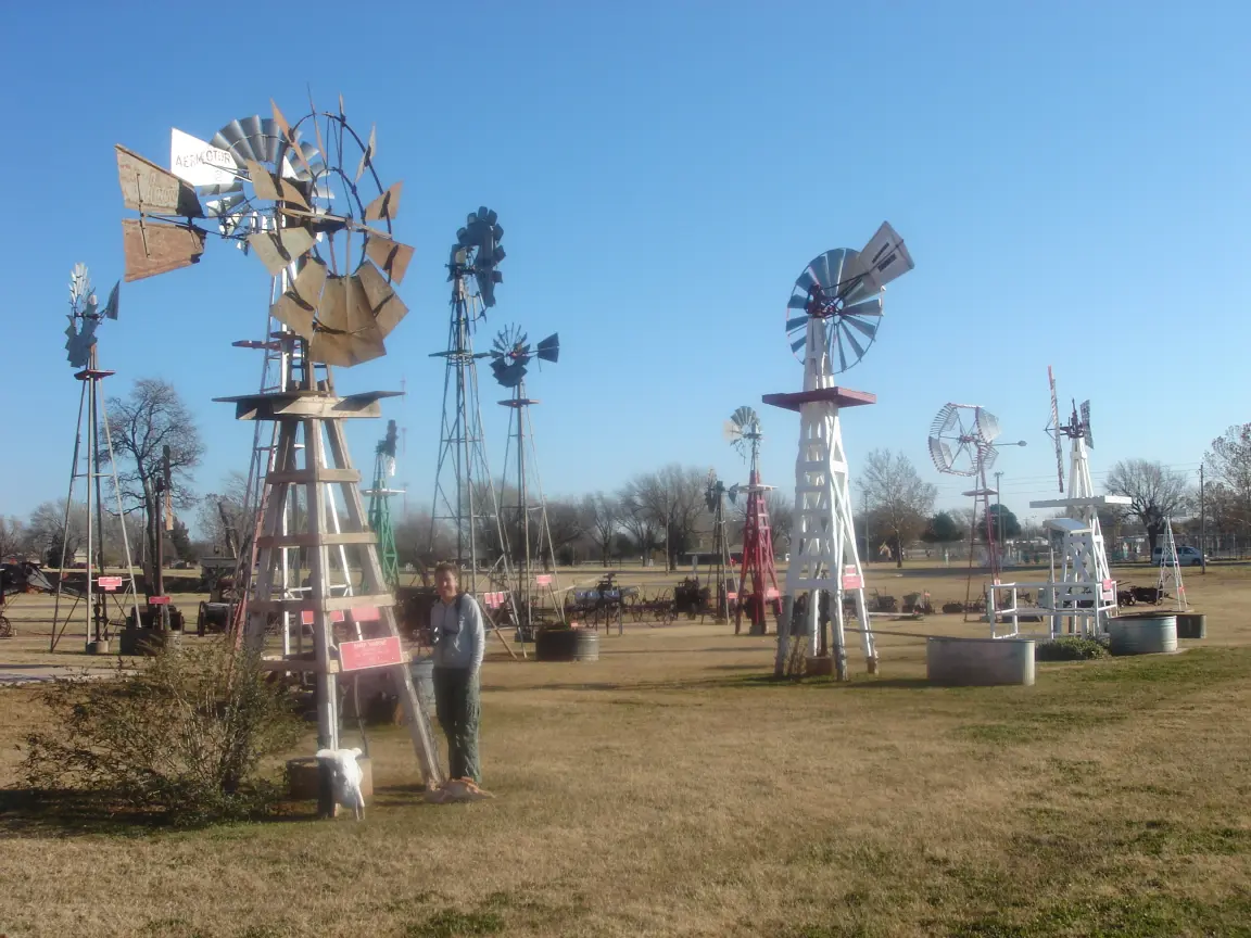 Simon and me at the National Route 66 Museum in Elk City, and Jess among the windmills.